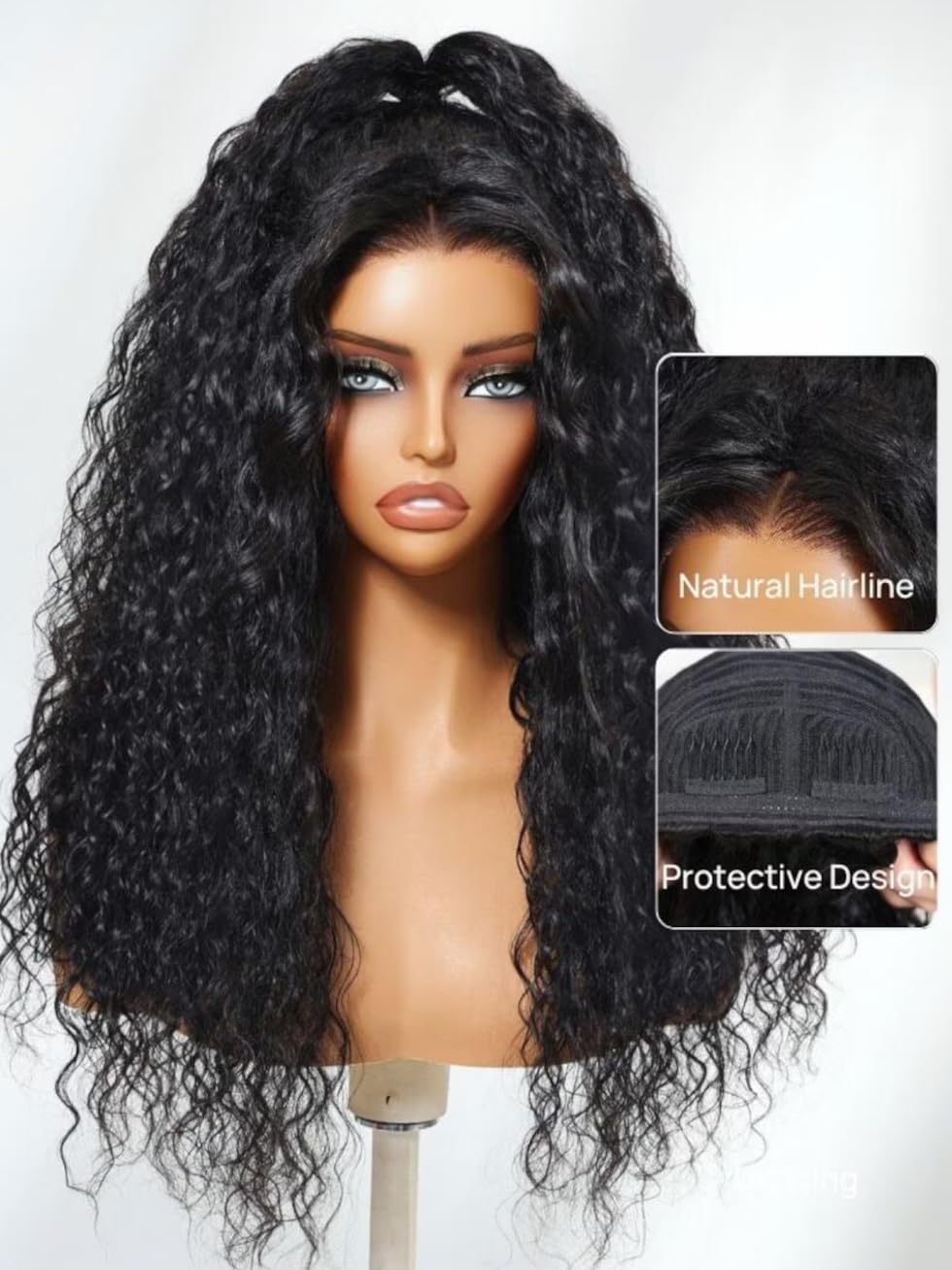 UNICE 16 Inch Water Wave Human Hair Half Wig with Drawstring and Headband - Image 3