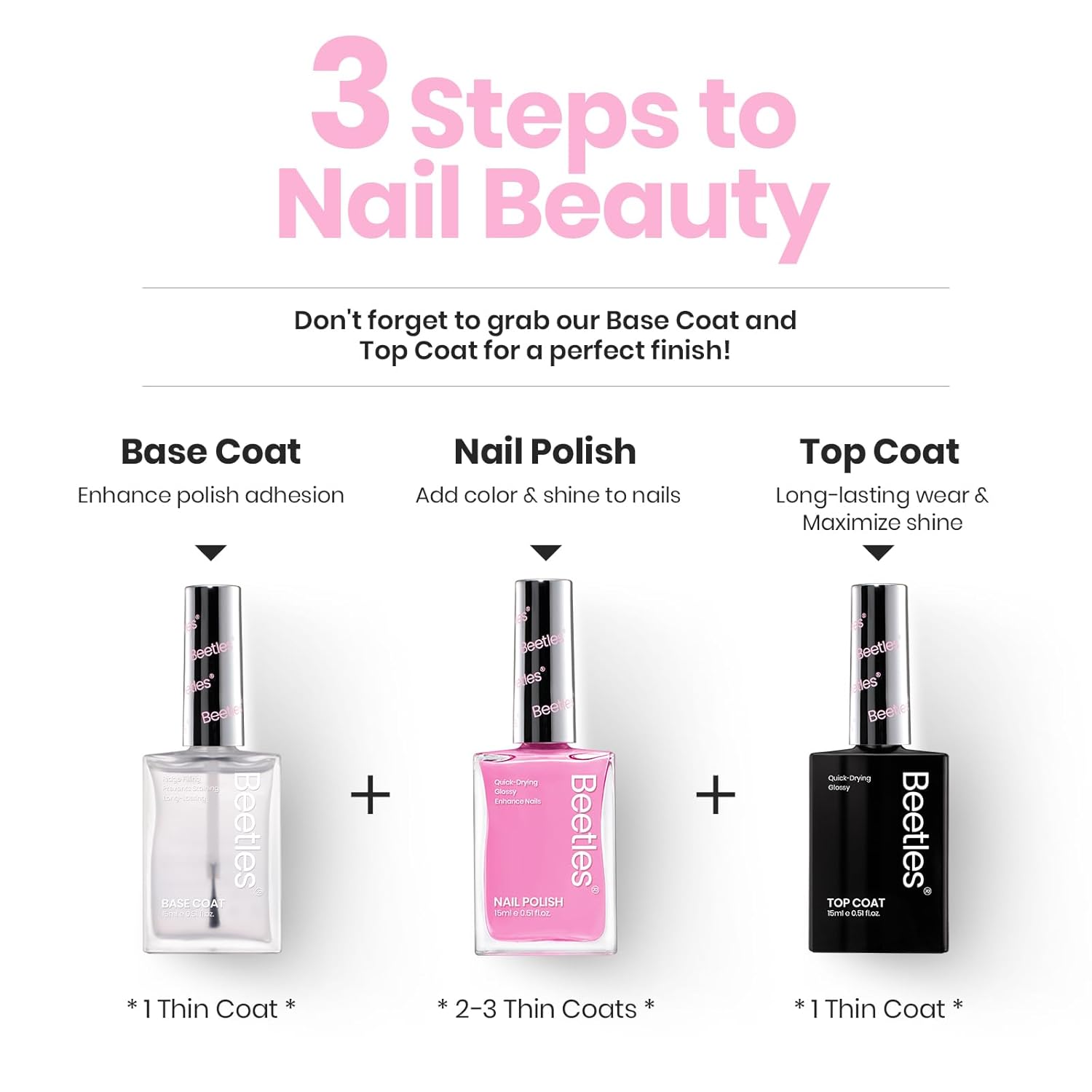 Beetles Pink Nail Polish 1Pcs 15ml Hot Pink Color: Quick Drying & Long Lasting Bonbon Candy Nail Lacquer Art Effect for Salon-Quality Results Nail Art Design Gift for Women - Image 6