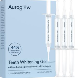 Auraglow 44% Teeth Whitening Gel Syringe Refill Pack, 44% Carbamide Peroxide, (3X) 5ml Syringes, 30 Whitening Treatments