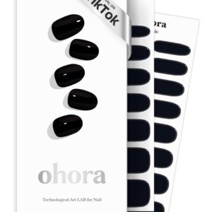 ohora Semi Cured Gel Nail Strips (N Onyx) - Dark, Solid, Works with Any UV/LED Lamps, Salon-Quality, Long Lasting, Easy to Apply & Remove - Includes 2 Prep Pads, Nail File & Wooden Stick