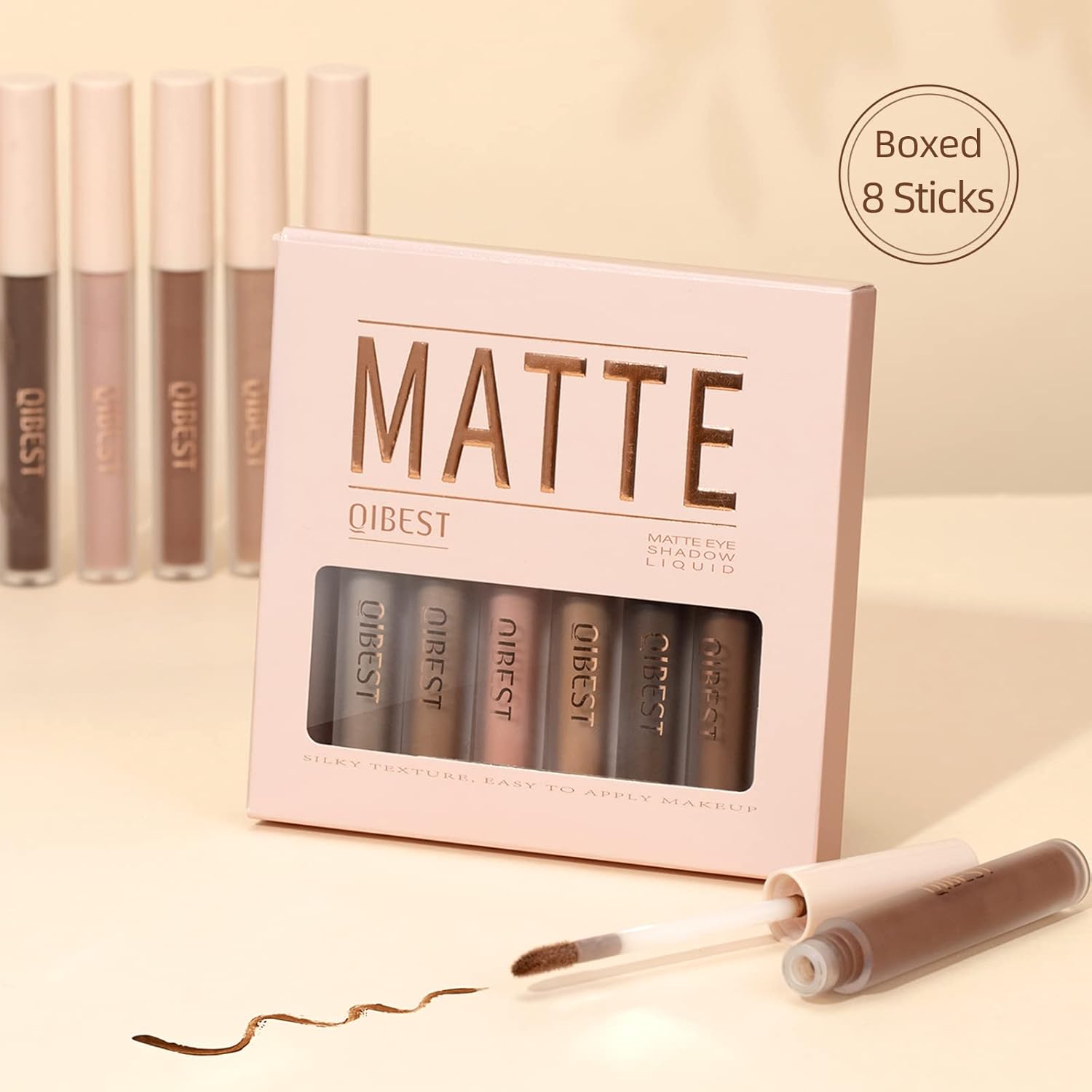BestLand 8-Shade Matte Waterproof Liquid Eyeshadow Set for Smokey Eyes Nude Black - Image 2
