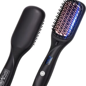 Hair Straightener Brush- Hair straighteners for Women, Ceramic Ionic Straightener Comb with Less Frizz | 20s Fast Heating | 2 in 1 Flat Iron Brush Dual Voltage Travel, Black