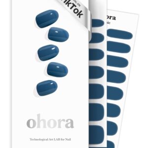 ohora Semi Cured Gel Nail Strips (N Cream Indigo) - Blue, Solid, Works with Any UV/LED Lamps, Salon-Quality, Long Lasting, Easy to Apply & Remove - Includes 2 Prep Pads, Nail File & Wooden Stick