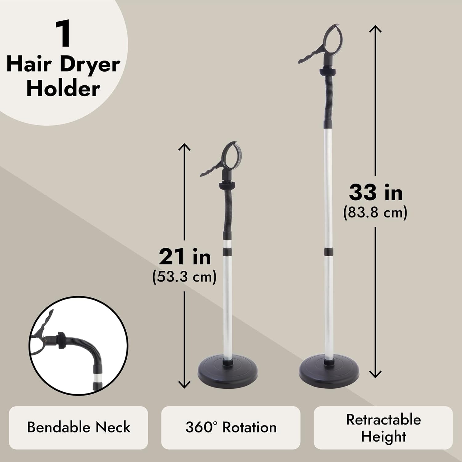 Adjustable Hands-Free Hair Dryer Stand Holder 360 Degree Rotation, Compatible with Compact Styling Tools - Image 4