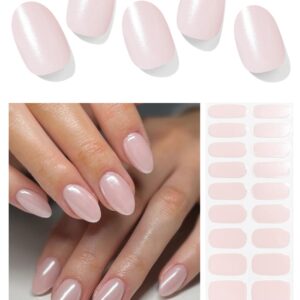 Semi Cured Gel Nail Strips (Glazed Donut Pink), Pearl, Chrome, Gel Nail Wraps, Stickers, UV Light Required, Salon Quality, Easy To Use