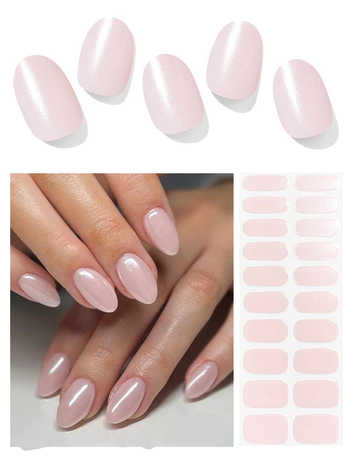 Semi Cured Gel Nail Strips (Glazed Donut Pink), Pearl, Chrome, Gel Nail Wraps, Stickers, UV Light Required, Salon Quality, Easy To Use