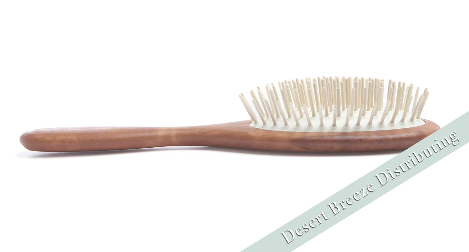 Desert Breeze Natural Wood Bristle Hair Brush, Gentle Scalp Massage, Pear Wood Handle, Made in Germany, For All Hair Types, Rounded Wooden Pins, Anti-Static - Image 5