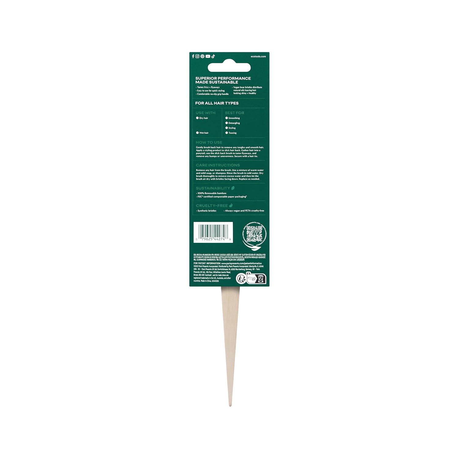 EcoTools Slick Back Hairbrush, Small Brush For The Perfect Ponytail Or Bun, Tease, Smooth, & Style Hair, Tame Frizz & Flyaways, Renewable Bamboo Handle & Vegan Boar Bristles, Cruelty-Free, 1 Count - Image 12