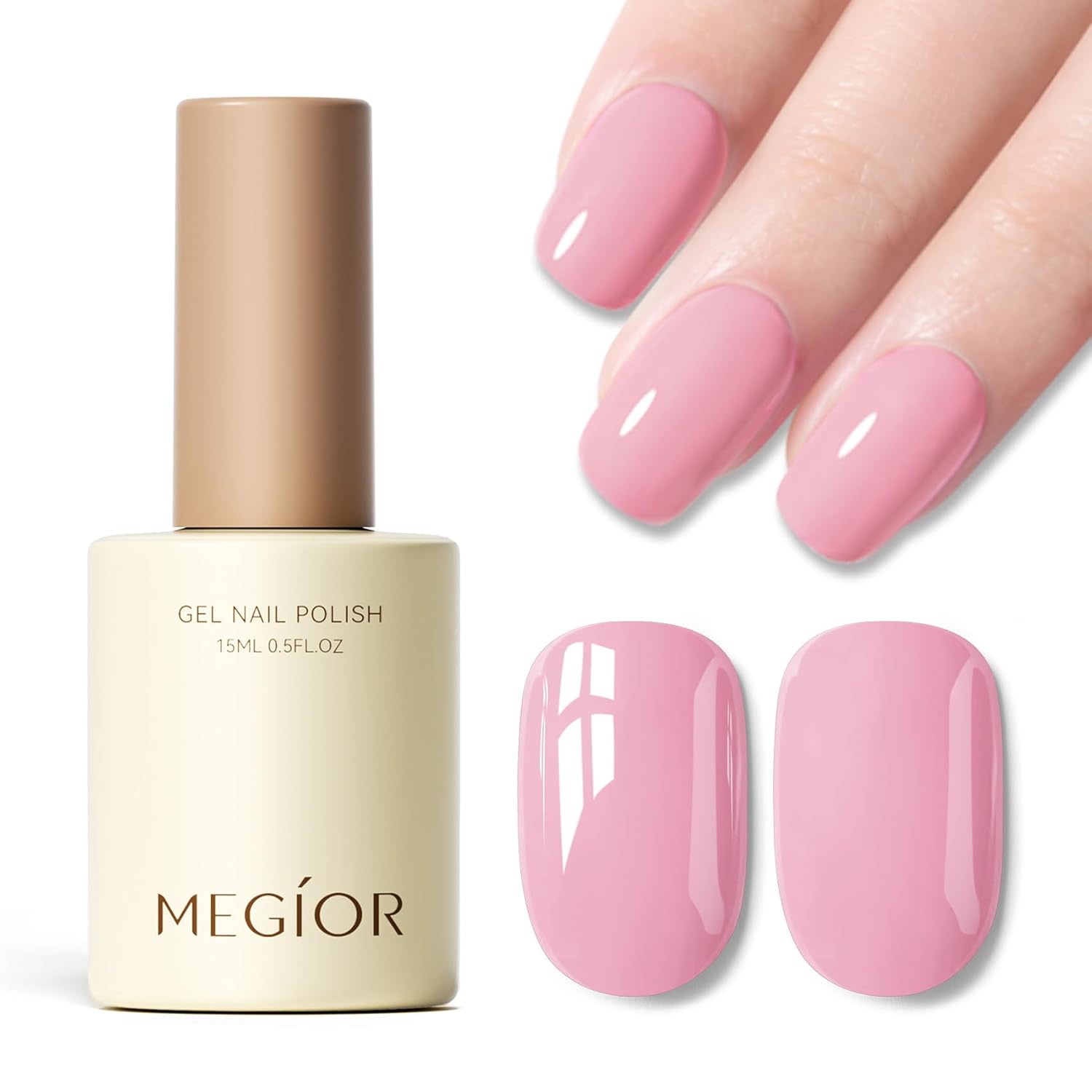 MEGIOR Sakura Pink Gel Nail Polish 15ML Pink Spring Summer Soak Off UV Light Cure Gel Polish Nail Art Manicure Salon 0.5Oz for Women Girls Home DIY