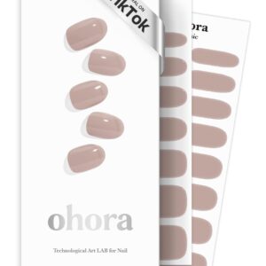 ohora Semi Cured Gel Nail Strips (N Cream Beige) - Nude, Solid, Works with Any UV/LED Lamps, Salon-Quality, Long Lasting, Easy to Apply & Remove - Includes 2 Prep Pads, Nail File & Wooden Stick