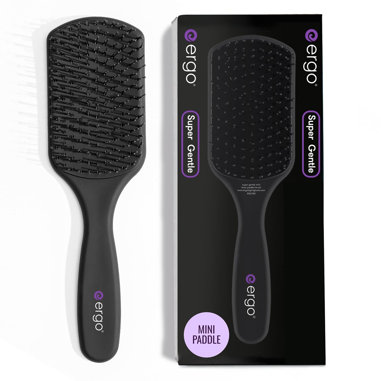 Ergo Super Gentle Mini Paddle Brush for Blow Drying - Hair Brushes for Women with Thick or Thin Hair - Dual Hairbrush for Women - Detangler Hair Brush - Gently Detangles Curly or Wet Hair - ERG750
