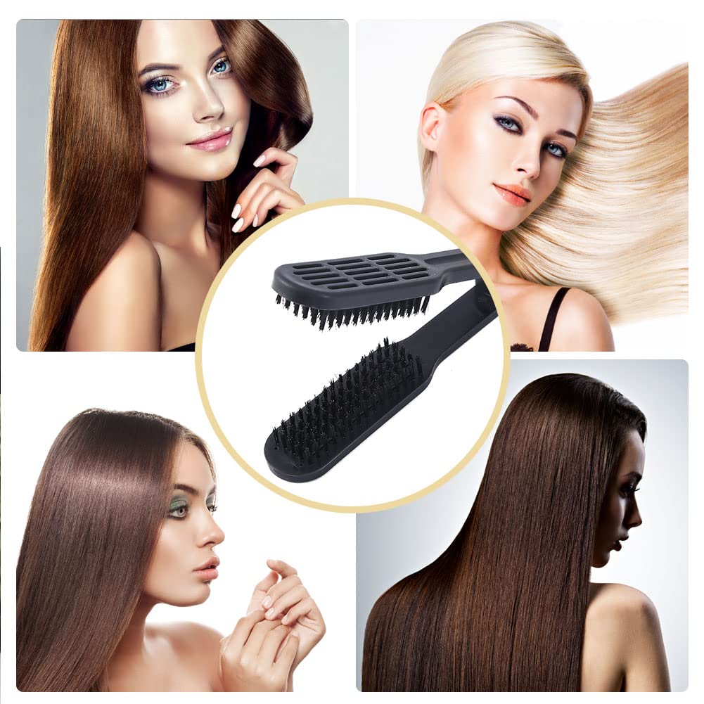 Double Sided Bristle Hair Brush, Hair Straightening Comb, Clamp Hair Brush for Smoothing and Styling, Salon Hairdressing Styling Tool for Women and Men(Black) - Image 7