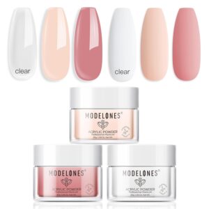 Modelones Nail Acrylic Powder Set, 3 Colors Milky White Pink Beige Acrylic Powder for All Seasons Skin Tones Acrylic Nail Art 3D Nail Carving French Nail Extension 30g*3
