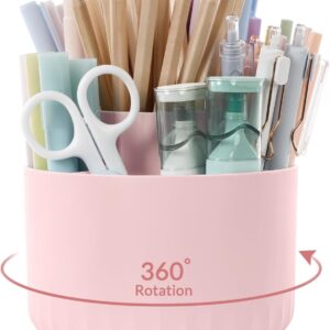 SKYDUE Makeup Organizer, Rotating Pencil Pen Holder for Desk, Dual-Purpose Desk Organizer for Cosmetics & Pens, Makeup Brush Holder with 5 Slots, Pencil Cup for Office, Home