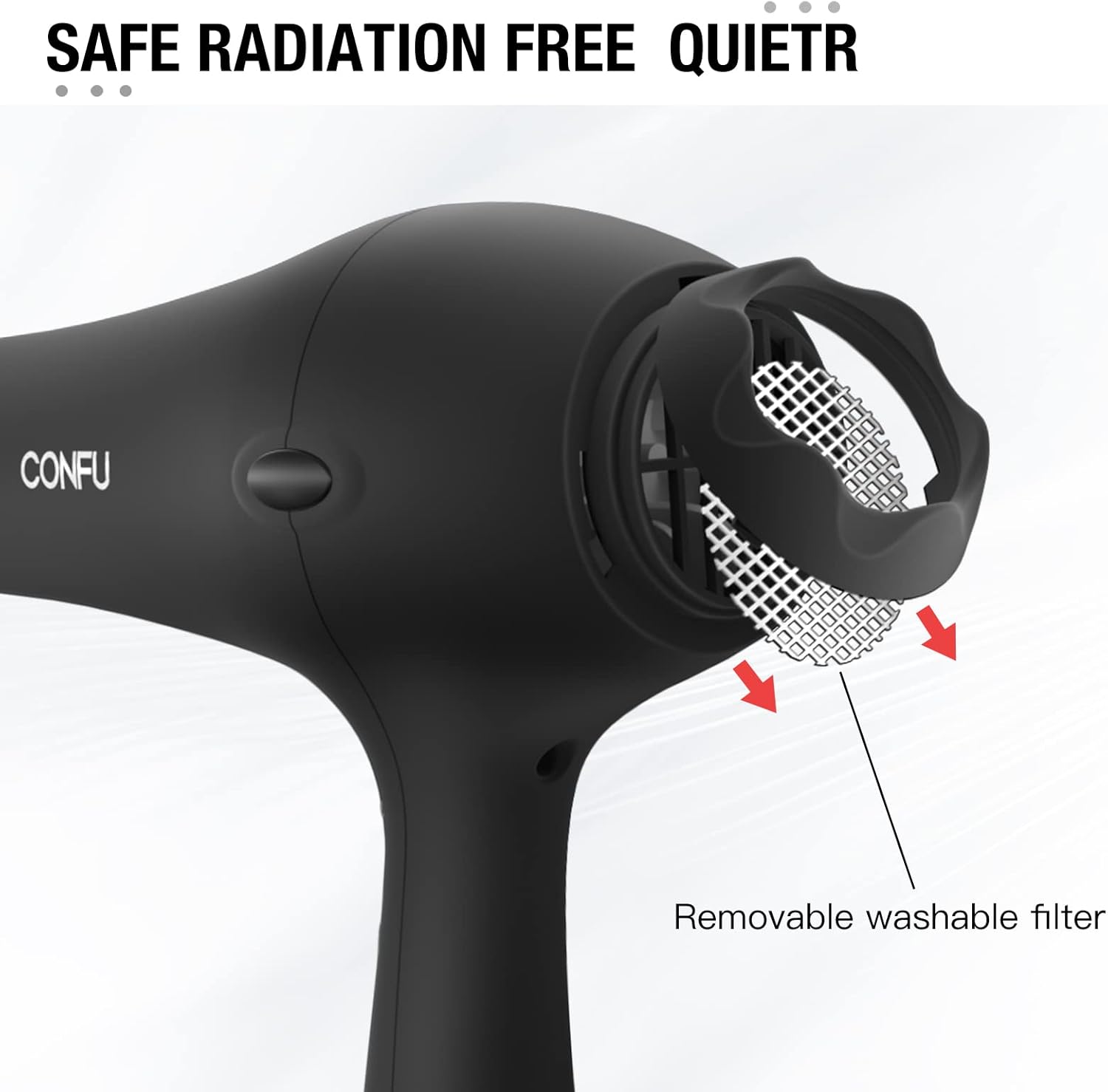 Professional Salon Hair Dryer, CONFU Negative Ions Ceramic Quick Drying Blow Dryer, Lightweight Travel Hairdryer for Normal & Curly Hair Includes Diffuser Styling Nozzle - Image 5
