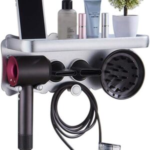 Magik Magnetic Supersonic Hair Dryer Accessories Metal Wall Mount Holder Hanger for Dyson and Other Hair Dryers Bathroom Toothbrush Makeup Cosmetic Shelf Rack Caddy Storage Organizer (Large, Silver)