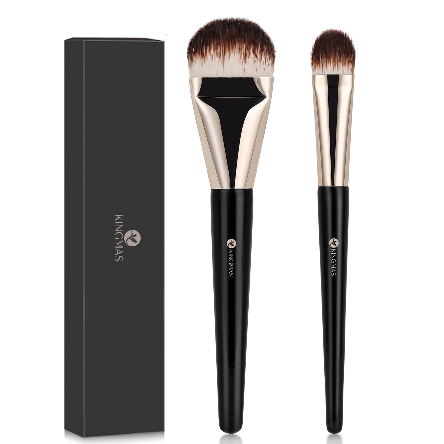 KINGMAS 2Pcs Flat Foundation Brush, Korean Makeup Brush, Tongue-Shape Concealer Contour Brush for Liquid Cream Blending
