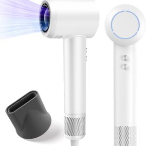 PLUZZ Hair Dryers for Women, High-Speed Blow Dryer for Fast Drying 110,000RPM Brushless Motor, Small Portable Professional Ionic Hair Dryers with Low Noise for Home or Traveling, Classic White, 1600W