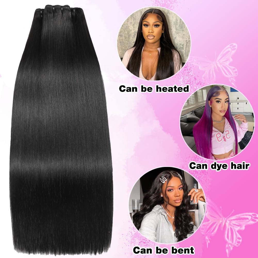 12A Human Hair Bundles 20 22 24 Inch Straight Human Hair 100% Unprocessed Brazilian Hair 3 Bundles Quick Weave Natural Black - Image 4