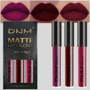 evpct 3Pcs Dark Red Purple Plum Matte Liquid Lipstick Lip Stain Sets for Women Matte+Lipstick Dark Maroon Long Lasting Permanent 24 hr Hours Magic Lipstick 24 Hours original Waterproof