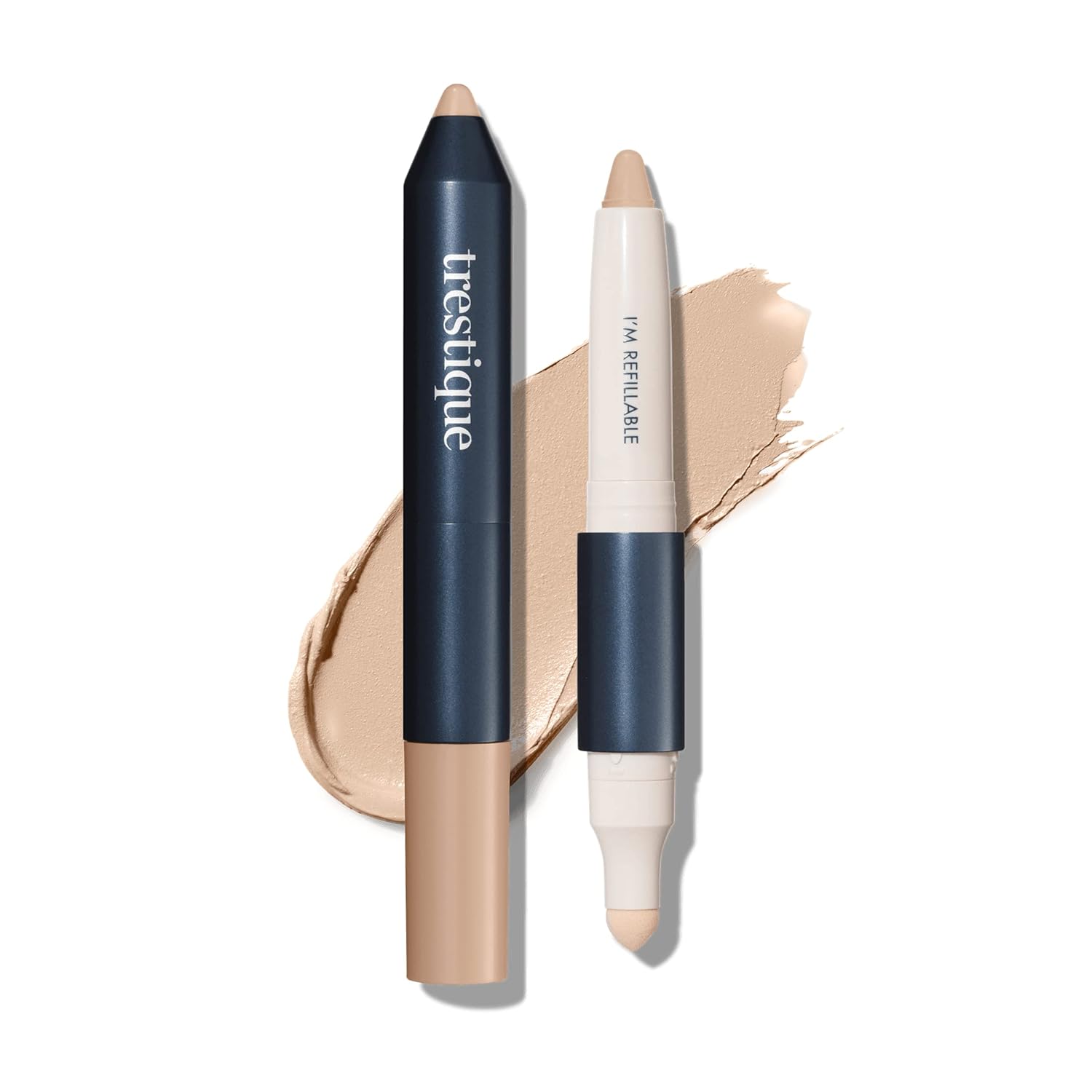 Trestique Concealer Crayon, Refillable Under Eye Concealer With Built-In Blending Sponge, Sustainable Clean Beauty Makeup