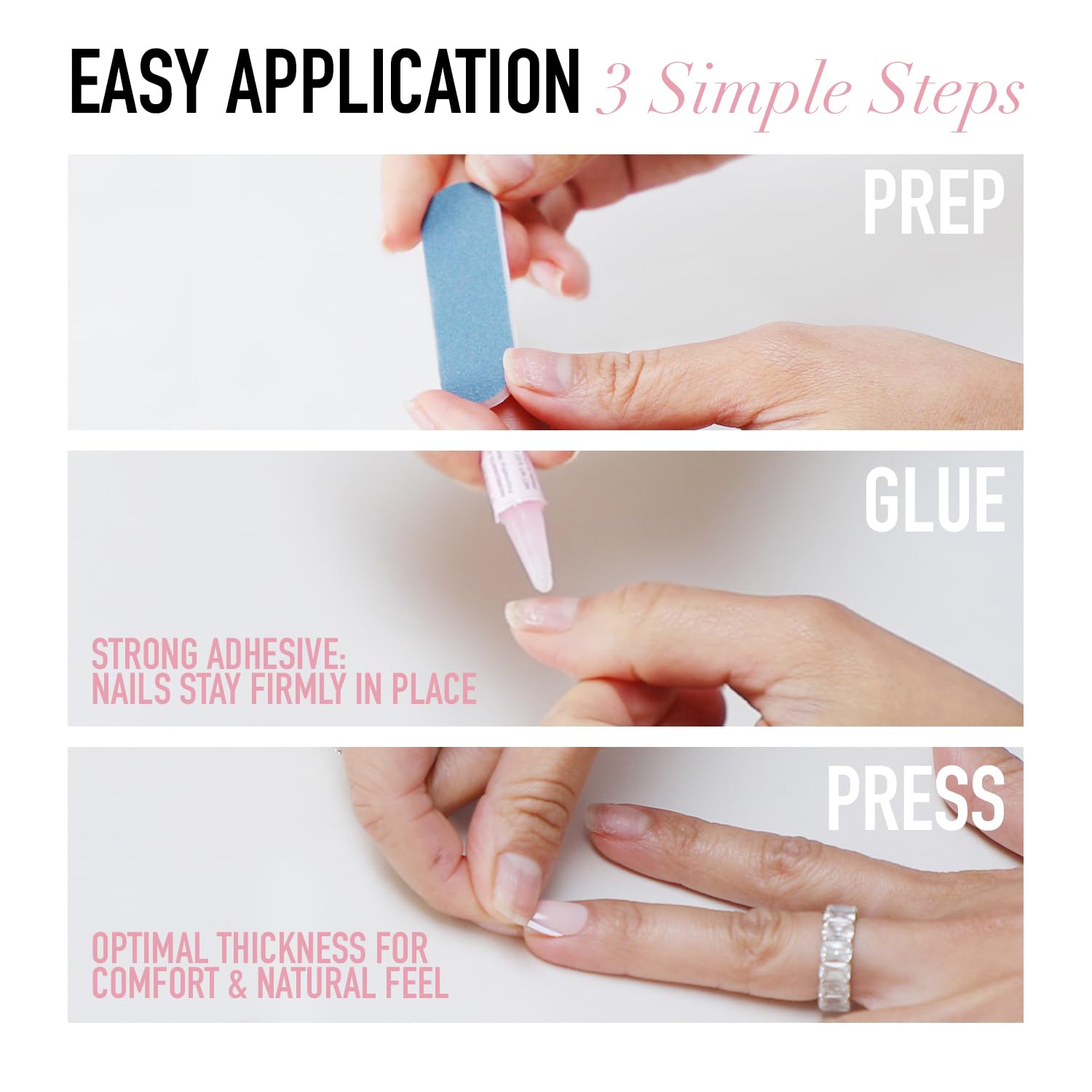 Glamnetic Press On Nails - Caviar | Semi-Transparent, Short Almond Nails, Reusable | 15 Sizes - 30 Nail Kit with Glue - Image 5