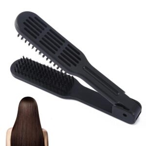 Double Sided Bristle Hair Brush, Hair Straightening Comb, Clamp Hair Brush for Smoothing and Styling, Salon Hairdressing Styling Tool for Women and Men(Black)