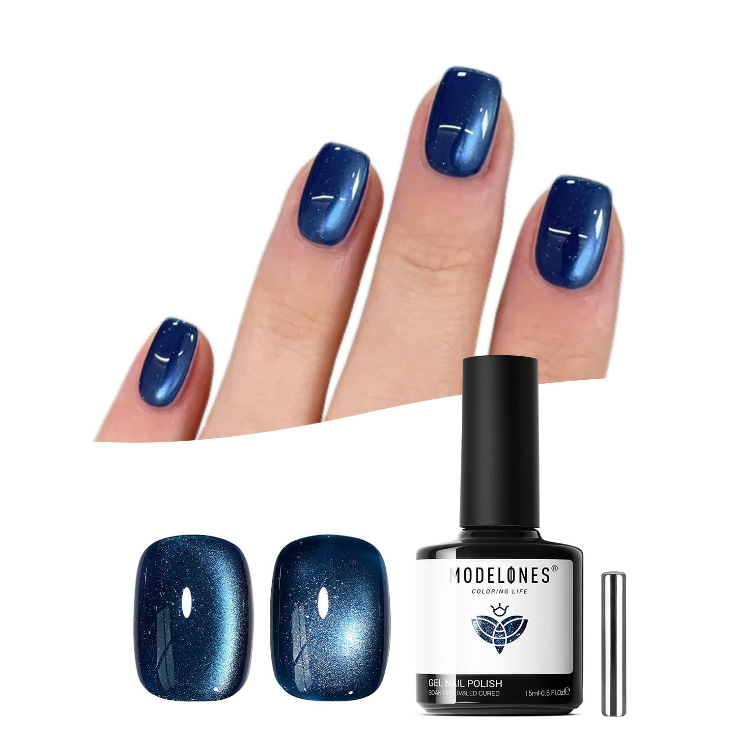 modelones Cat Eye Gel Nail Polish,15 ML Blue Glass Gel Nail Polish Sparkle Reflective Glitter Gel Polish Spring Deep Blue Translucent UV Gel polish with Magnet Soak Off LED Nail Art Gel DIY Salon