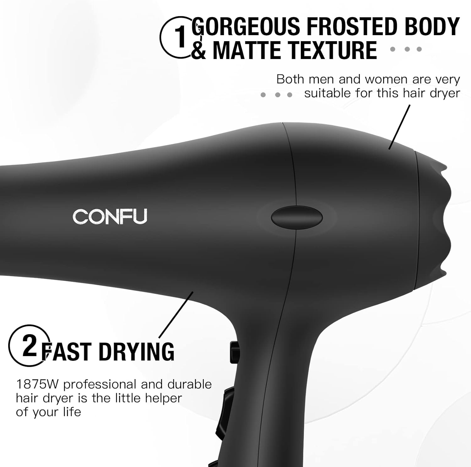 Professional Salon Hair Dryer, CONFU Negative Ions Ceramic Quick Drying Blow Dryer, Lightweight Travel Hairdryer for Normal & Curly Hair Includes Diffuser Styling Nozzle - Image 4