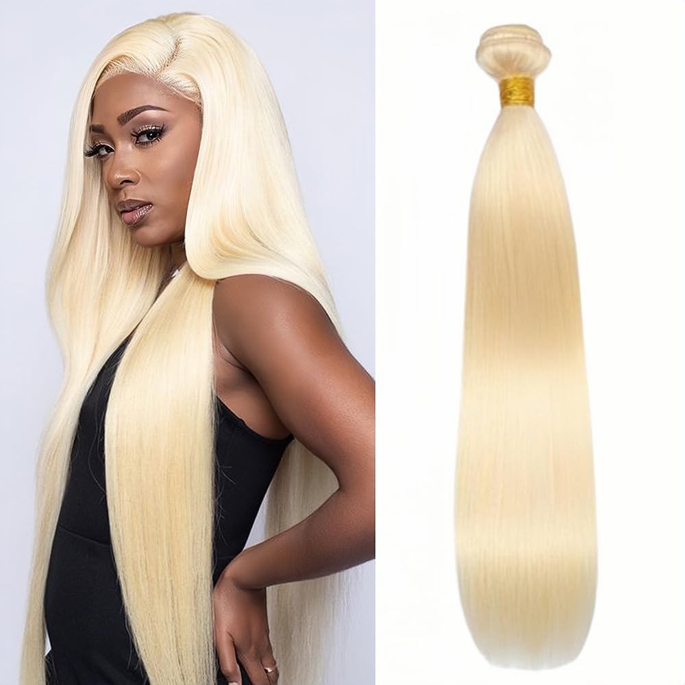 613 Bundles Blonde Bundles Human Hair 18 Inch 613 Straight Hair 1 Bundle 12A Grade Unprocessed Brazilian Virgin Hair Weave Extensions For Women (Single Bundles Human Hair)