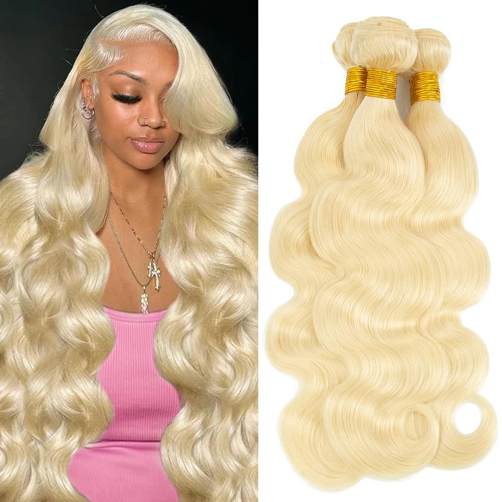 613 Bundles Human Hair 24 26 28 Inch Blonde Body Wave Bundles 100% Unprocessed 12A Brazilian Virgin Hair 3 Bundles Human Hair Body Wave 613 Hair Extensions for Women