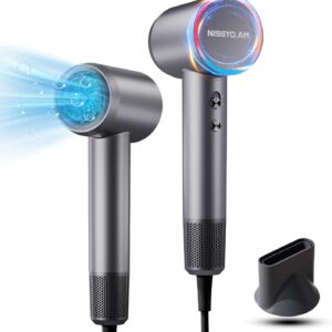 Ionic Hair Dryer for Women & Men,Powerful 1500W Blow Dryer with Nozzle, 3 Speeds and 5 Temps,Thermo-Control Quiet Compact Hair Dryers for Curly Hair for Home Travel Salon Black