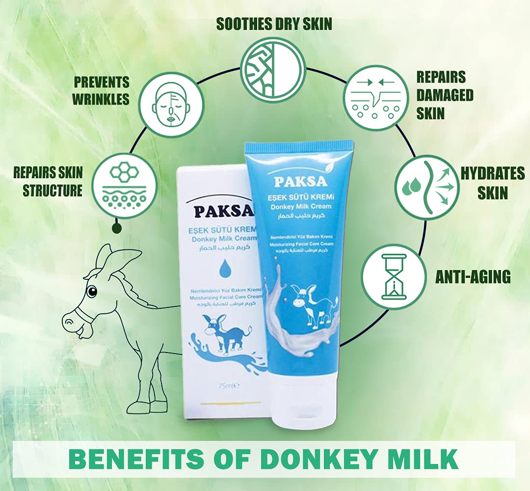 Donkey Milk Cream | Moisturizing Organic Face Care Lotion | Premium Donkey Milk Facial Moisturizer | Anti-Aging Properties | Paraben Free | Quantity 75ml / 2.53 oz