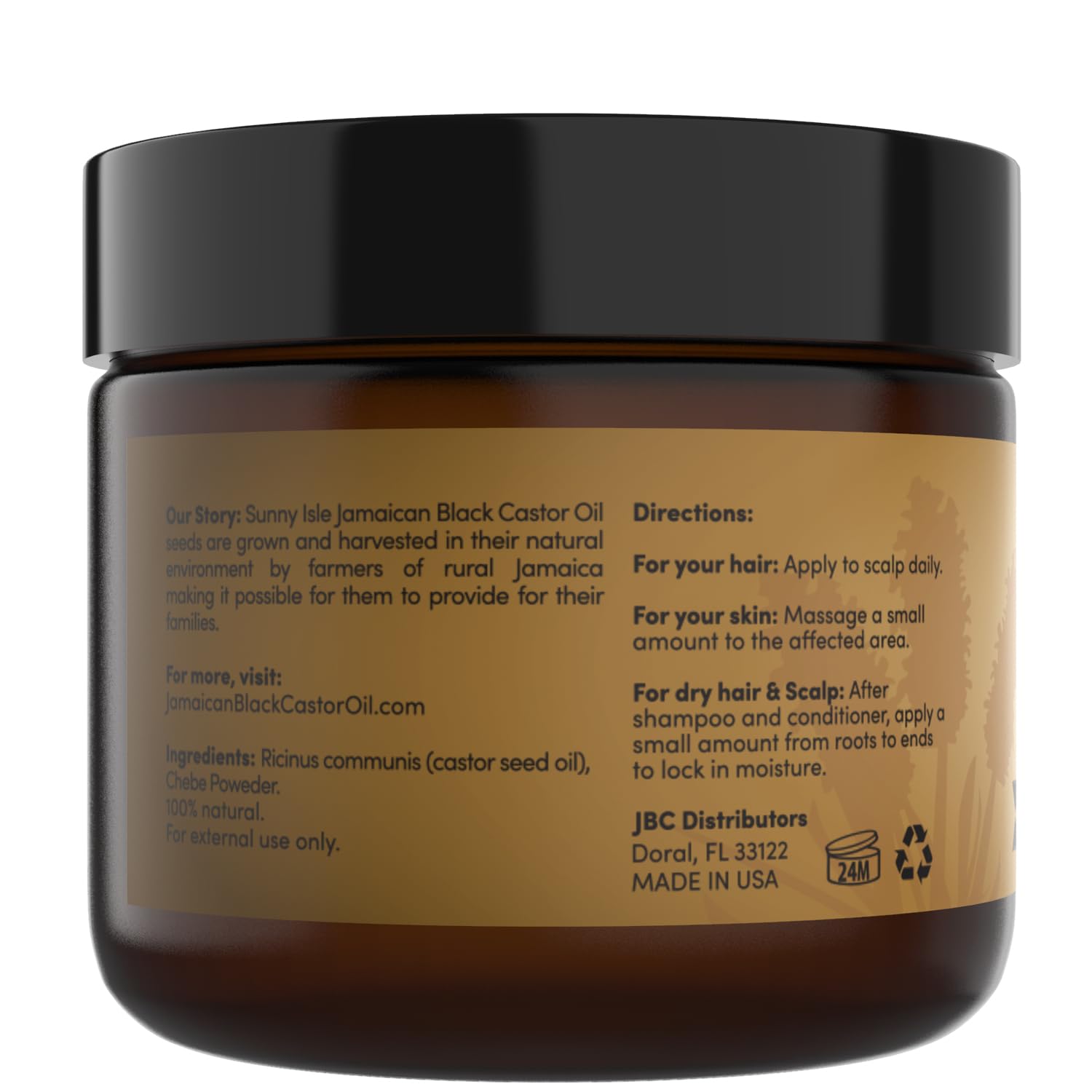 Sunny Isle Jamaican Black Castor Oil Pure Butter with African Chebe Powder 2oz | All-Natural Longer, Stronger Hair & Skin Moisturizer for All Types - Image 4