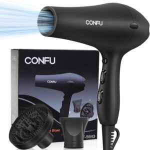 Professional Salon Hair Dryer, CONFU Negative Ions Ceramic Quick Drying Blow Dryer, Lightweight Travel Hairdryer for Normal & Curly Hair Includes Diffuser Styling Nozzle