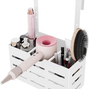 FLE Hair Tool Organizer, Hair Dryer Holder Cabinet Door, Blow Dryer Holder Over Cabinet Door Organizer and Storage for Curling(White)