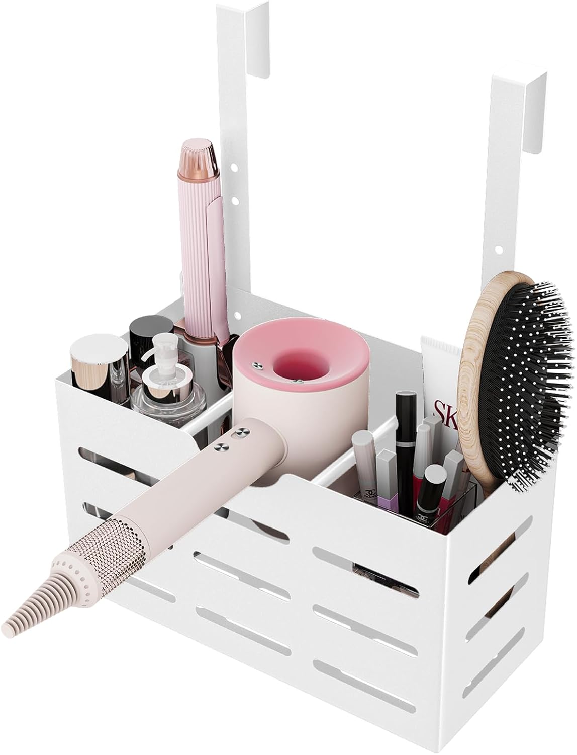 FLE Hair Tool Organizer, Hair Dryer Holder Cabinet Door, Blow Dryer Holder Over Cabinet Door Organizer and Storage for Curling(White)