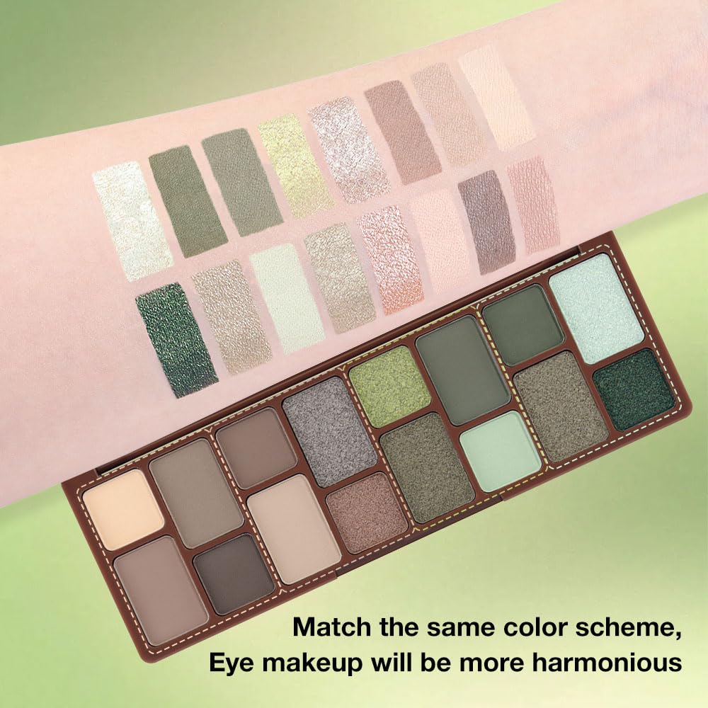 AMY'S DIARY 16 Color Nude light dark Brown Green Eye shadow Palette Makeup, Long Lasting, and Highly Pigmented. Waterproof camo Green eyeshadow palatte for woman - Image 5