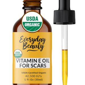 Organic Vitamin E Oil for Scars - All Natural & Vegan Skin Moisturizer 1oz - Light and Unscented Great for Scars After Surgery - Reduce Wrinkles, Anti Aging, Lighten Dark Spots - Face, Skin & All Over
