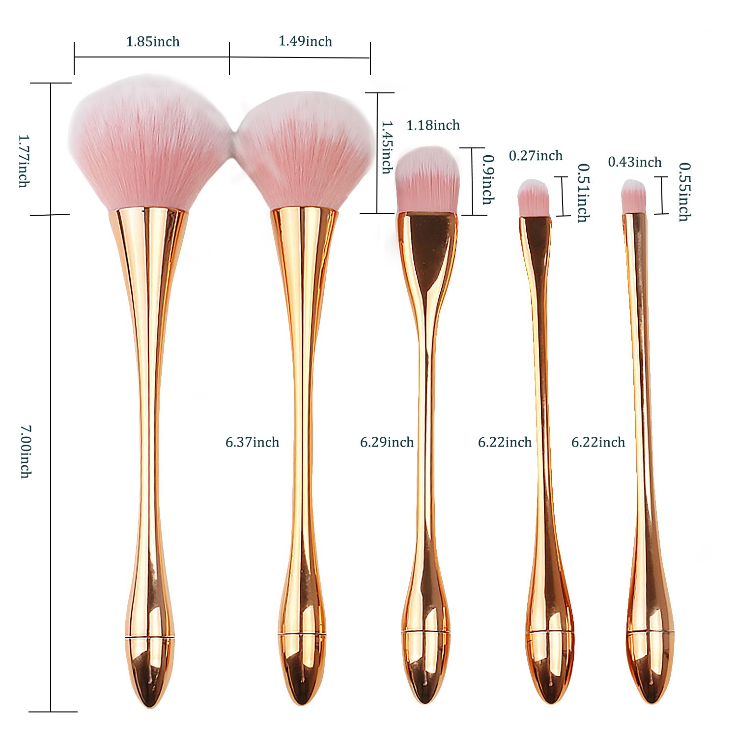 WOKOTO 5pc Gold Hourglass Nail Art Cleaning & Makeup Brush Set - Image 2