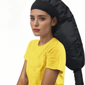 Hooded Hair Dryer for Curly Hair, Large Adjustable Blow Dryer Cap, Portable Hair Dryer Bonnet Attachment, Soft Diffuser for Fast Drying & Deep Conditioning, Headband Integrated Design (black)