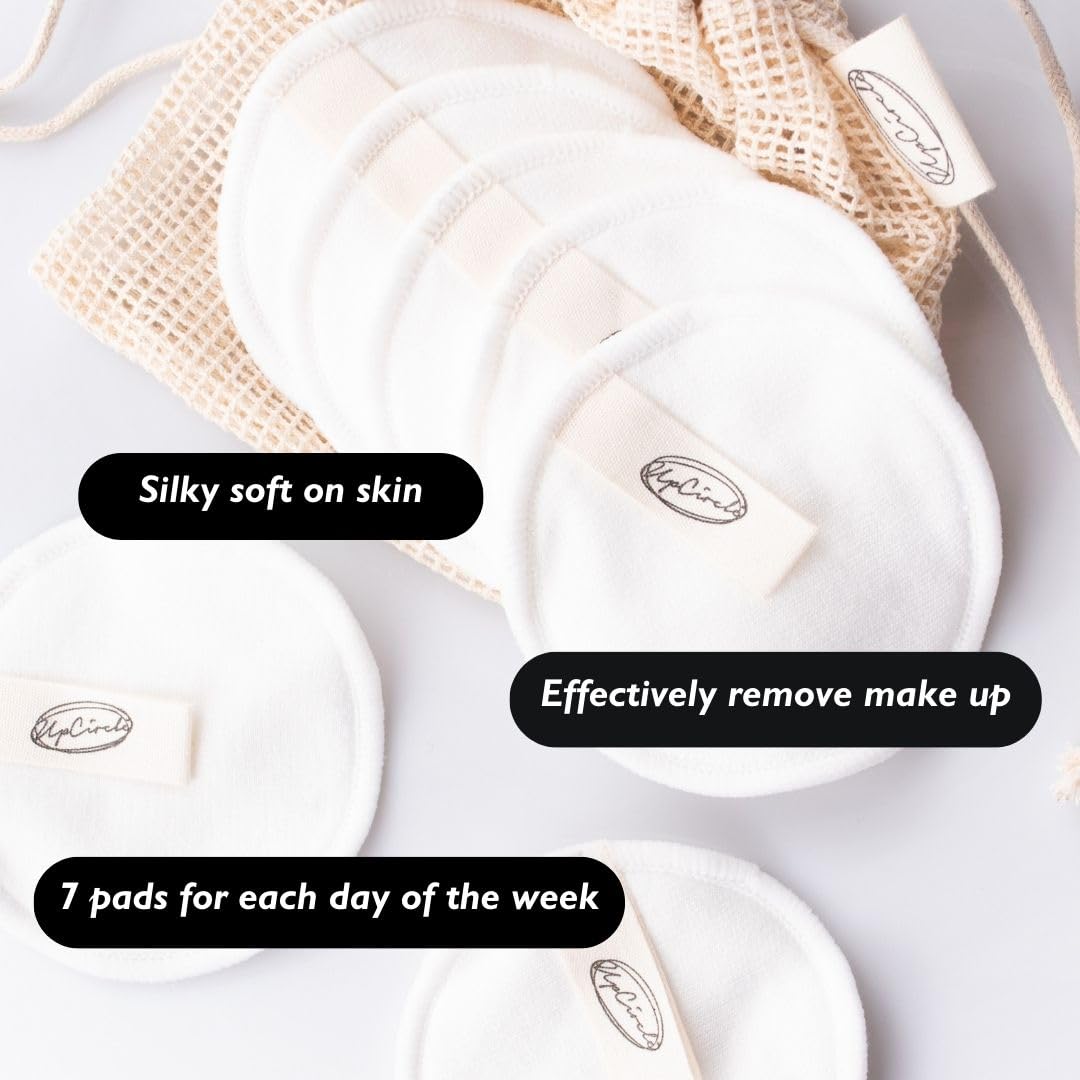 UpCircle Reusable Luxury Hemp Makeup Remover Pads Set - 7 Triple-Layer Cotton Pads with Washable Bag - Image 2