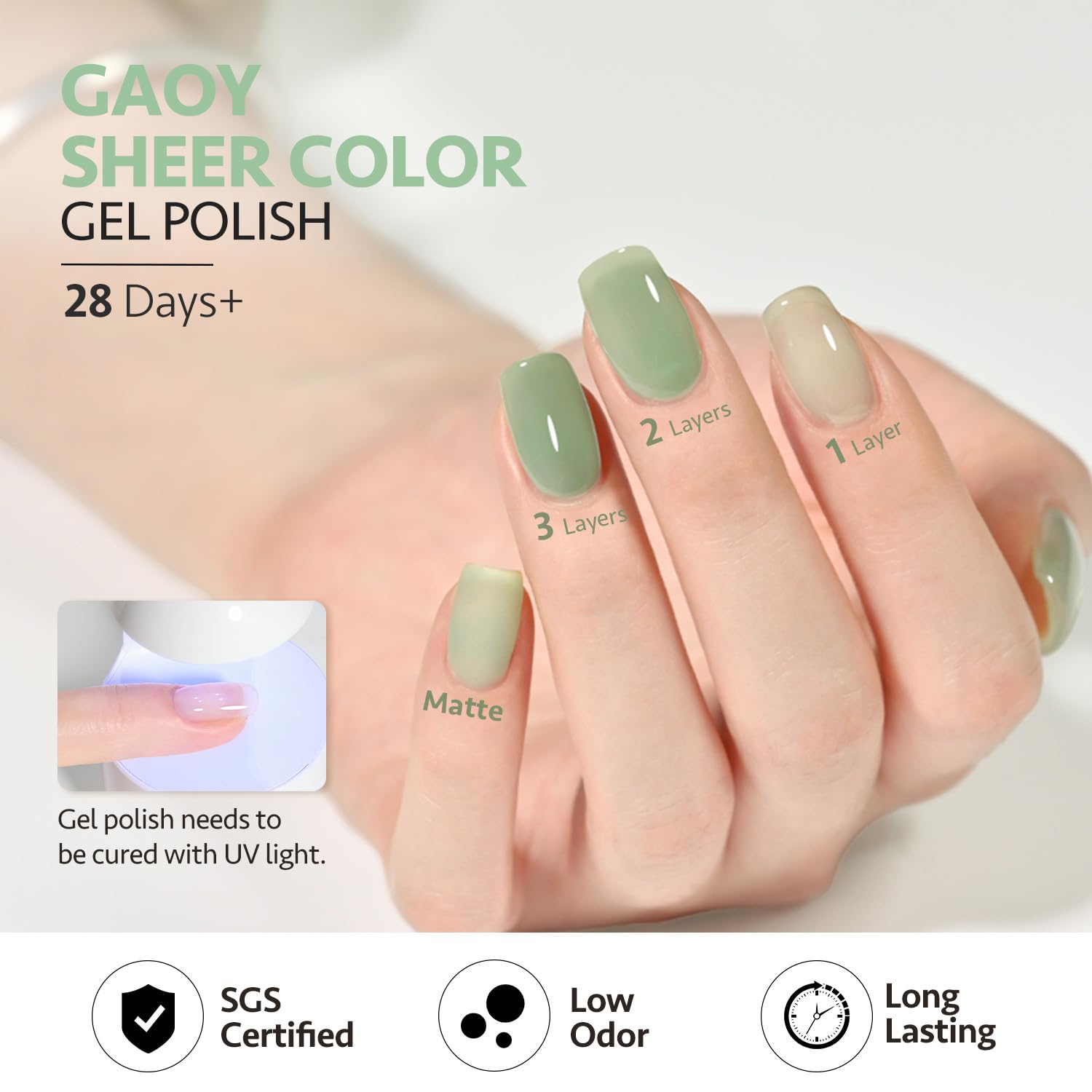 GAOY Jelly Green Gel Nail Polish Set, 6 Transparent Colors Sheer White, Soak Off UV Light Cure Gel Polish for Salon and Nail Art DIY at Home, Emerald Green - Image 5