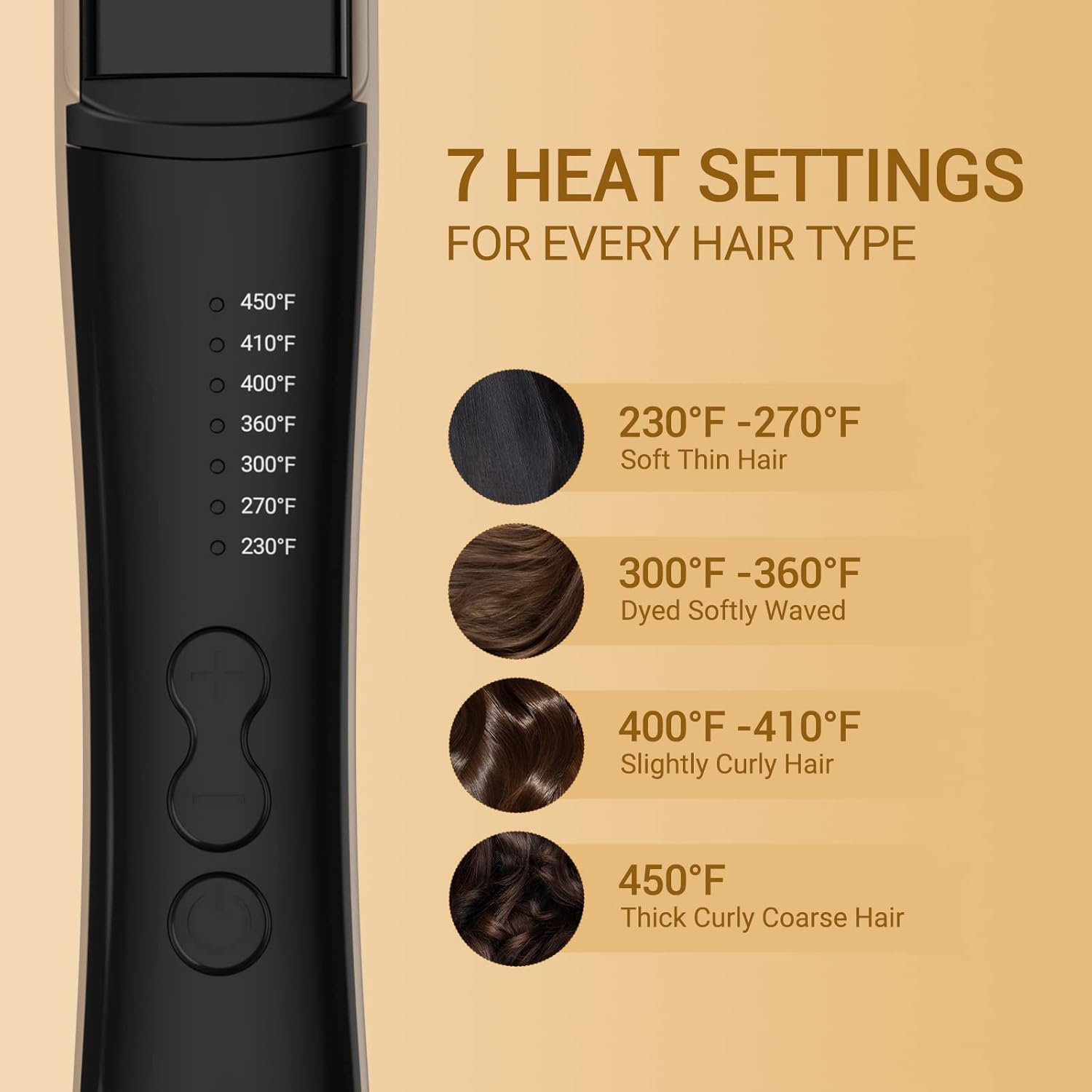 Professional Hair Straightener Ceramic Tourmaline Flat Iron Straightens and Curls 2 in 1 Adjustable Temp up to 450℉ Avoid Snagging - Image 4