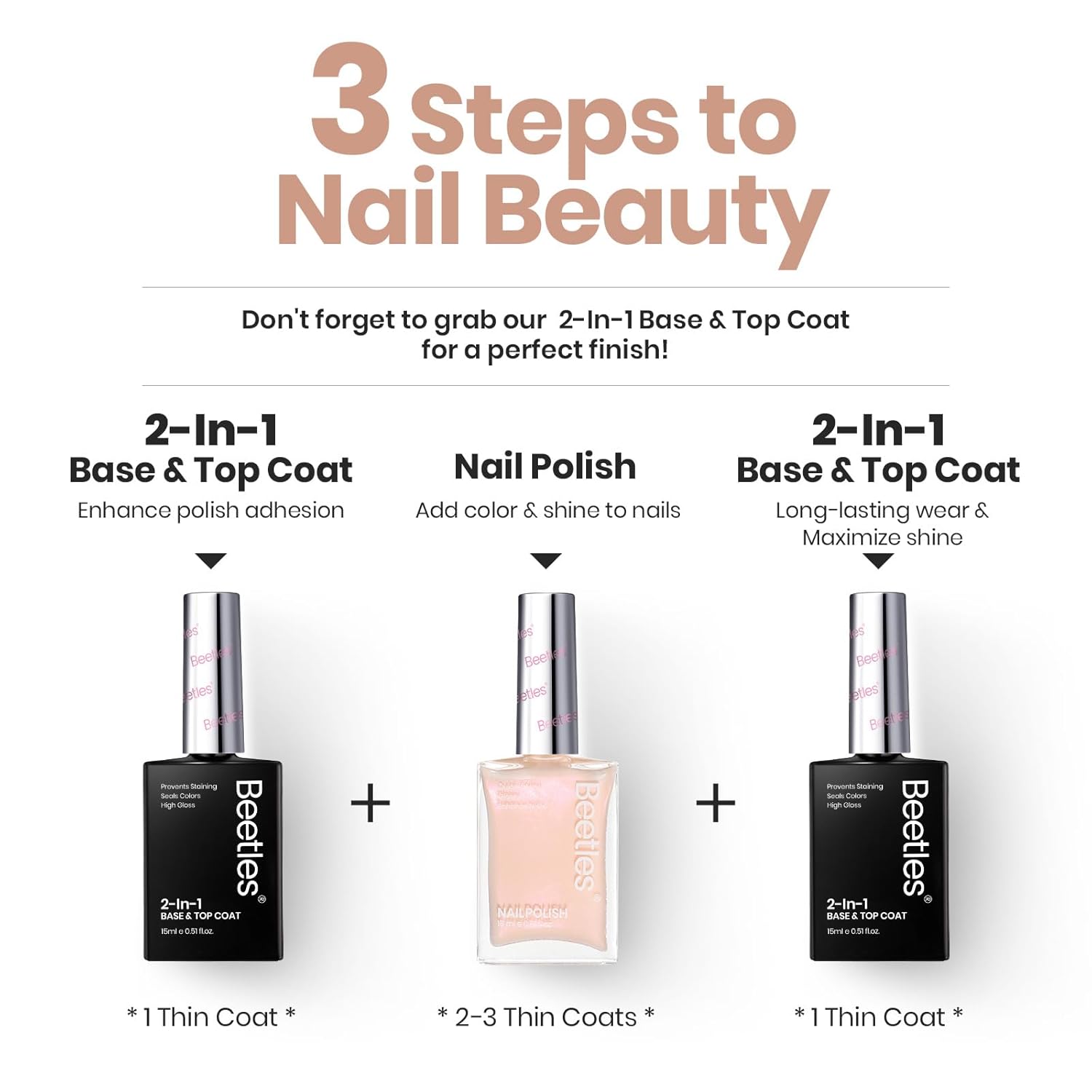 Beetles Nail Polish - Nude Nail Polish Shimmer Nail Concealer Fast Dry Quick Natural Nail Strengthener and Growth Treatment for Thin and Damaged Nails,0.51 FL OZ - Image 6