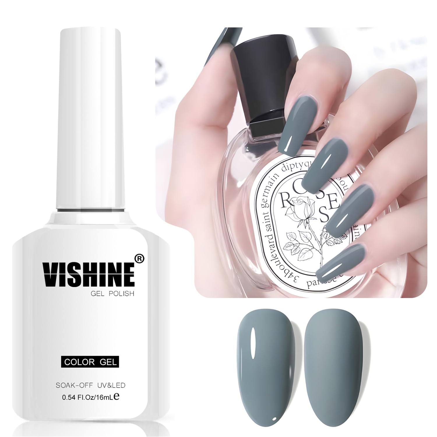 Vishine Blue-Gray Gel Nail Polish, 1 Pcs 16ml Soak-Off UV LED Gel Polish for DIY Nail Art & Home Manicure, Shade L340 Mystery Blue-Gray