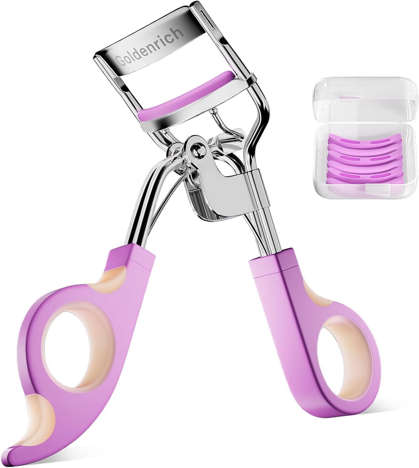 Eye Lash Curler with 6 Boxed Replacement Pads, Goldenrich Eyelash Curlers Painless Perfect Curl, Nice and Easy to Identify-Silver Purple Pink