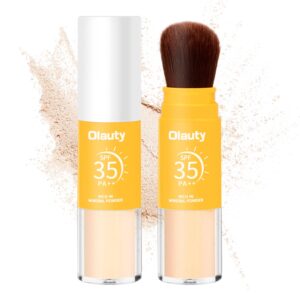 Mineral Sunscreen Setting Powder, Powder Brush On Sunscreen for Face, Powder SPF 35, Lightweight, Long Lasting, Smooth, Oil Control, Natural Matte Finish, Breathable for Scalp (Medium)