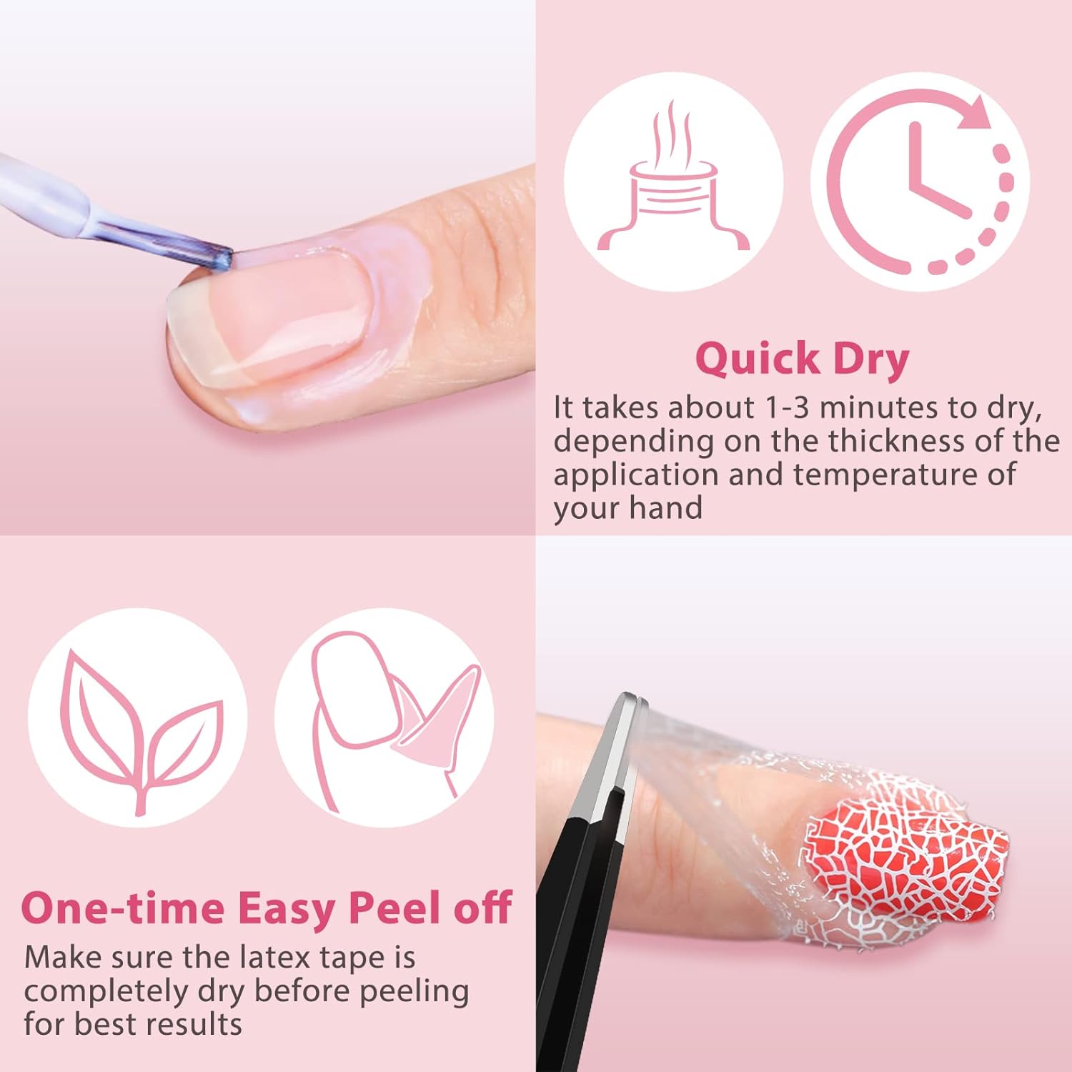 Liquid Latex for Nails, DRMODE Nail Latex Tape Peel Off Fast Drying Nail Polish Barrier, Nail Cuticle Guard Protector for Fingers Nail Stamping with Tweezers for Nail Art - Image 3