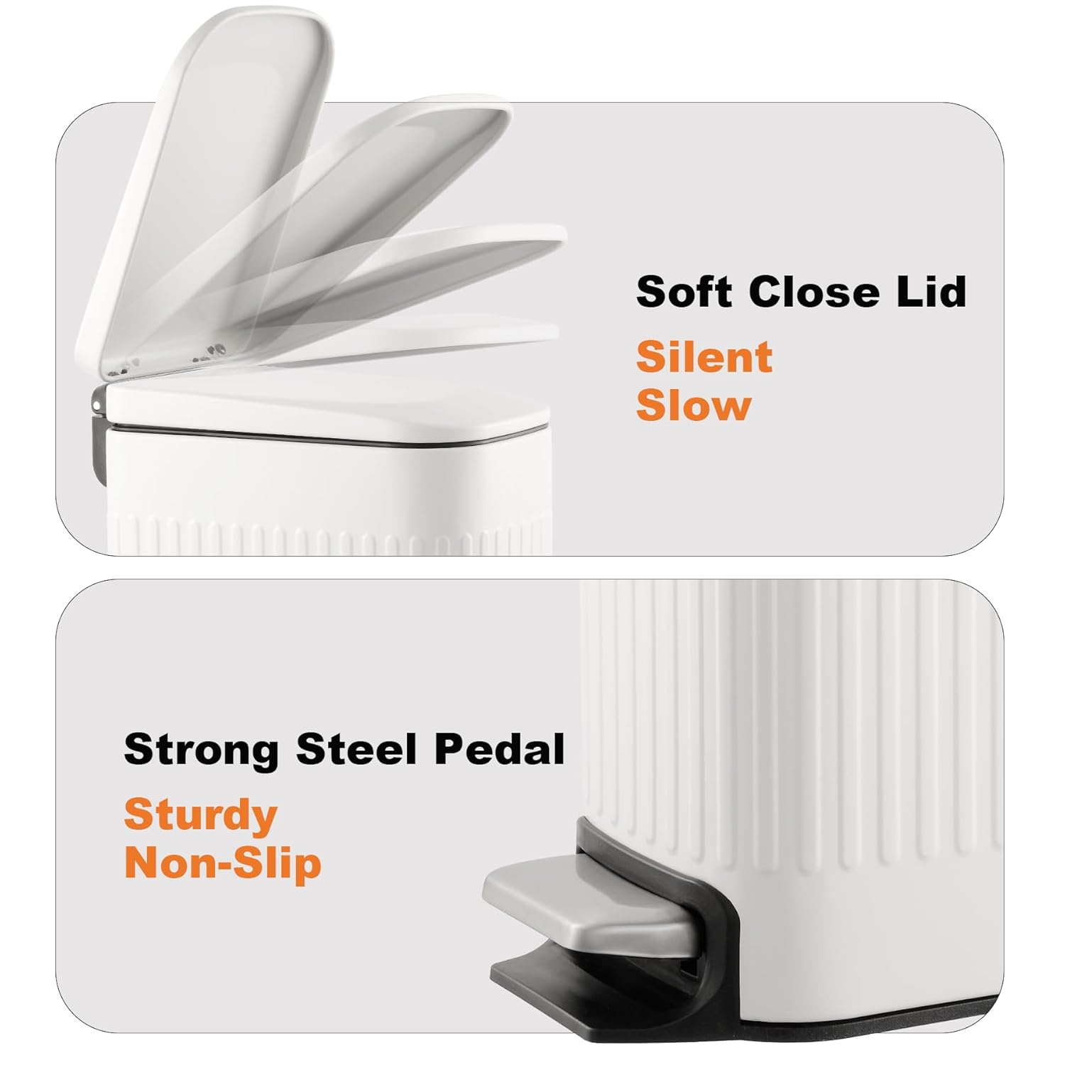 Bathroom Trash Can with Toilet Brush - 1.6 Gallon Slim Stainless Steel Garbage Can, Small Wastebasket for Bathroom, Office, Bedroom, Silicone Toilet Brush Included, White - Image 7